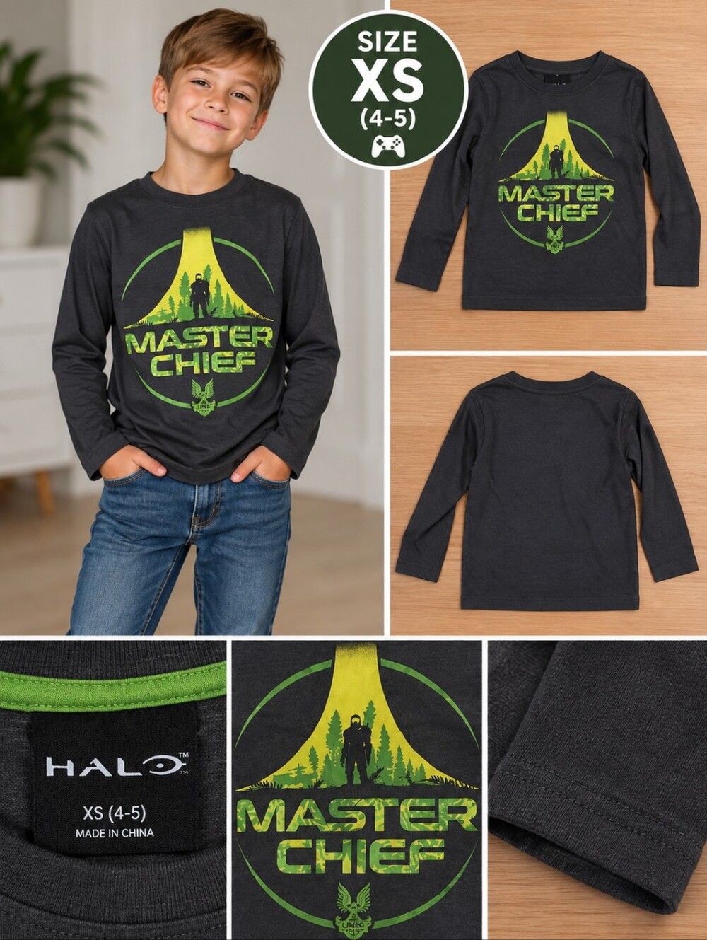 New halo video game boys XS grey long sleeve top #34